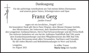 Traueranzeige von Franz Gerg von merkurtz