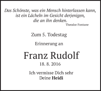 Traueranzeige von Franz Rudolf von merkurtz