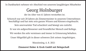 Traueranzeige von Georg Holnburger von merkurtz