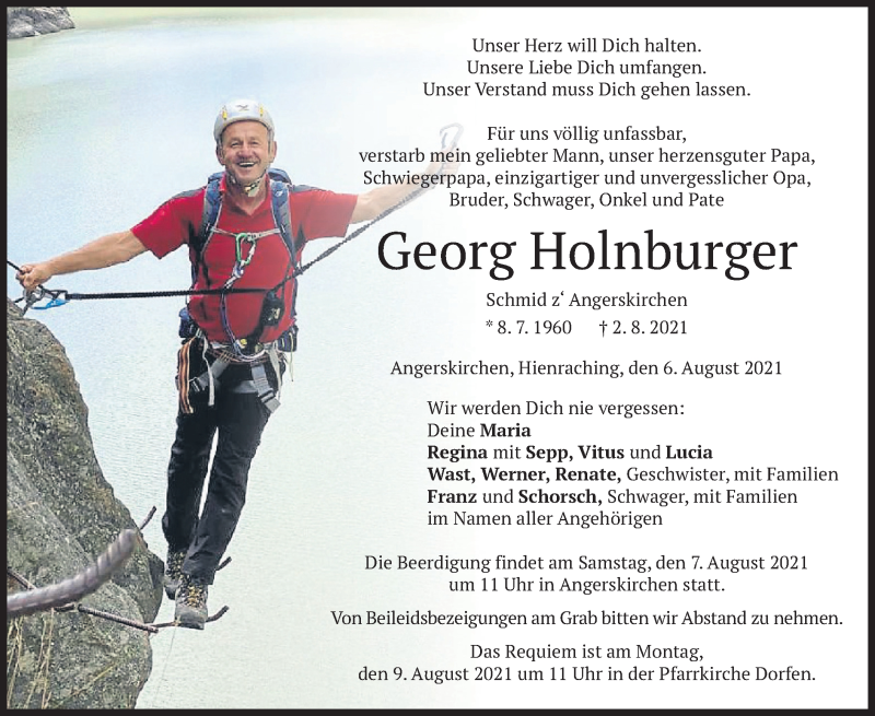  Traueranzeige für Georg Holnburger vom 06.08.2021 aus merkurtz
