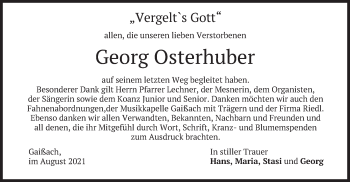 Traueranzeige von Georg Osterhuber von merkurtz