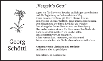 Traueranzeige von Georg Schöttl von merkurtz