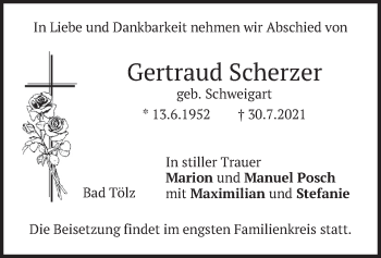 Traueranzeige von Gertraud Scherzer von merkurtz