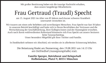Traueranzeige von Gertraud   Specht von merkurtz
