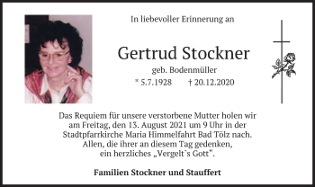 Traueranzeige von Gertrud Stockner von merkurtz