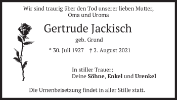 Traueranzeige von Gertrude Jackisch von merkurtz