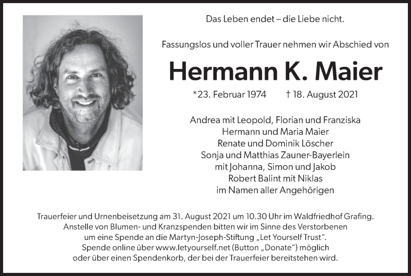  Traueranzeige für Hermann K. Maier vom 24.08.2021 aus merkurtz