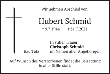 Traueranzeige von Hubert Schmid von merkurtz