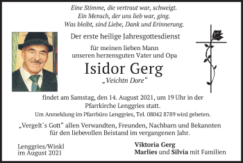 Traueranzeige von Isidor Gerg von merkurtz
