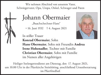 Traueranzeige von Johann Obermaier