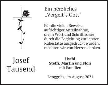 Traueranzeige von Josef Tausend von merkurtz