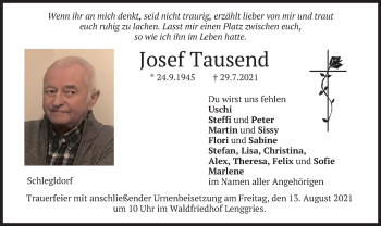 Traueranzeige von Josef Tausend von merkurtz