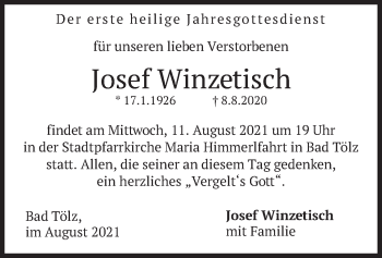 Traueranzeige von Josef Winzetisch von merkurtz