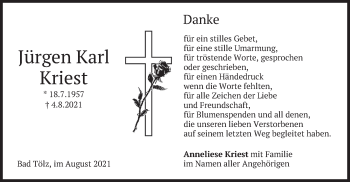 Traueranzeige von Jürgen Karl Kriest von merkurtz