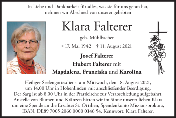 Traueranzeige von Klara Falterer