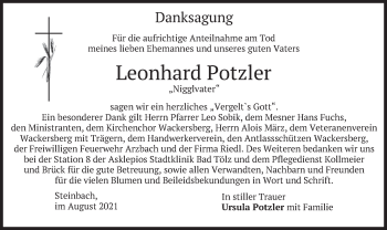 Traueranzeige von Leonhard Potzler von merkurtz