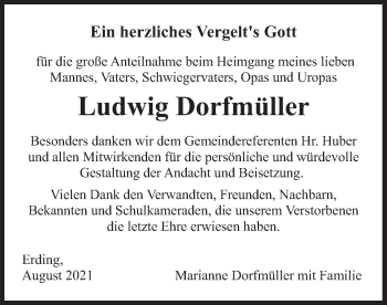 Traueranzeige von Ludwig Dorfmüller von merkurtz