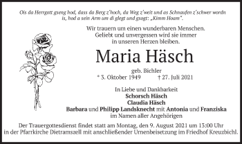 Traueranzeige von Maria Häsch von merkurtz