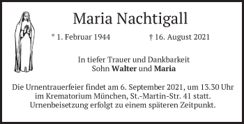 Traueranzeige von Maria Nachtigall von merkurtz