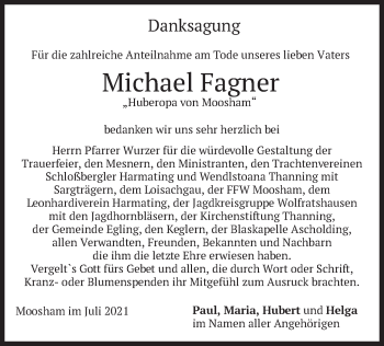 Traueranzeige von Michael Fagner von merkurtz