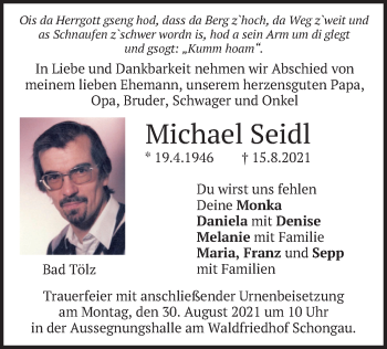 Traueranzeige von Michael Seidl von merkurtz