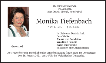 Traueranzeige von Monika Tiefenbach von merkurtz