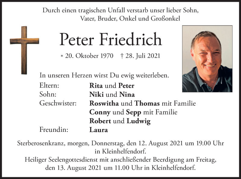  Traueranzeige für Peter Friedrich vom 11.08.2021 aus merkurtz