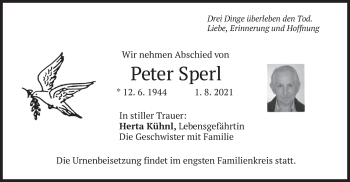 Traueranzeige von Peter Sperl von merkurtz
