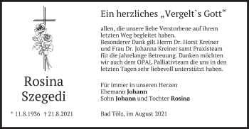 Traueranzeige von Rosina Szegedi von merkurtz