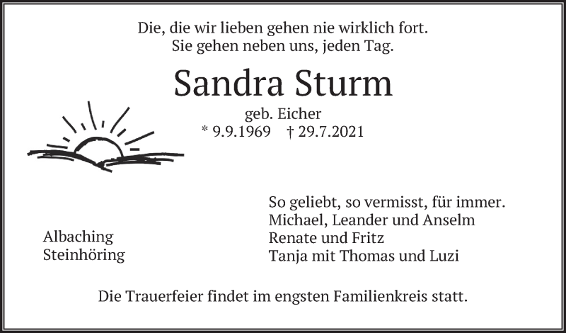  Traueranzeige für Sandra Sturm vom 07.08.2021 aus merkurtz