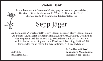 Traueranzeige von Sepp Jäger von merkurtz