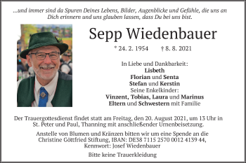 Traueranzeige von Sepp Wiedenbauer von merkurtz