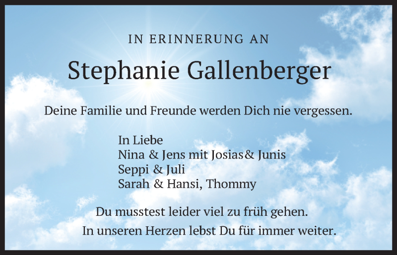  Traueranzeige für Stephanie Gallenberger vom 03.08.2021 aus merkurtz