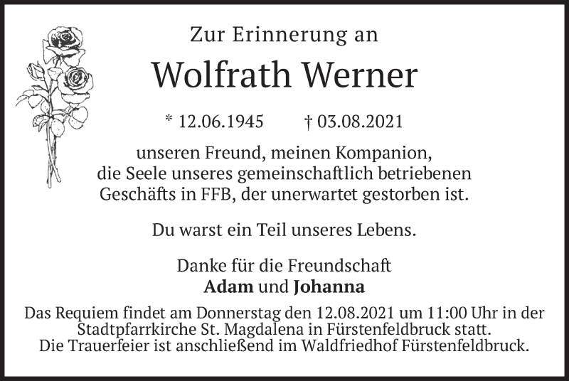  Traueranzeige für Wolfrath Werner vom 07.08.2021 aus merkurtz