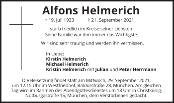 Traueranzeige von Alfons Helmerich von merkurtz