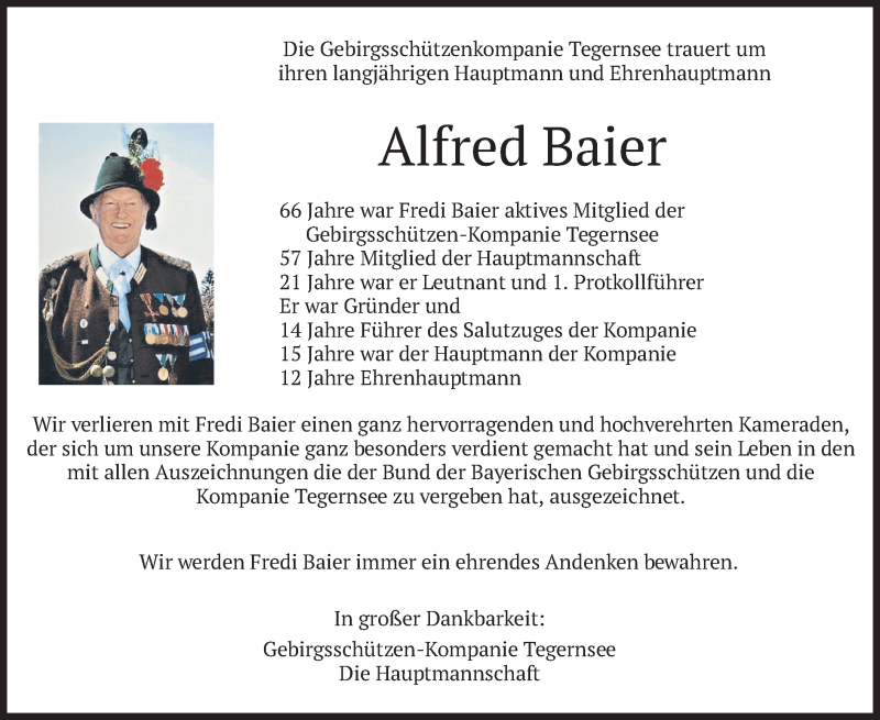  Traueranzeige für Alfred Baier vom 14.09.2021 aus merkurtz