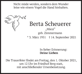 Traueranzeige von Berta Scheuerer von merkurtz