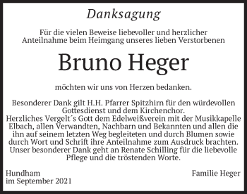 Traueranzeige von Bruno Heger von merkurtz