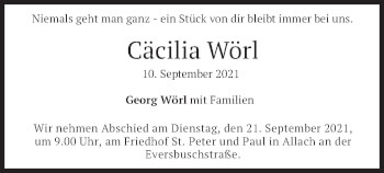 Traueranzeige von Cäcilia Wörl von merkurtz