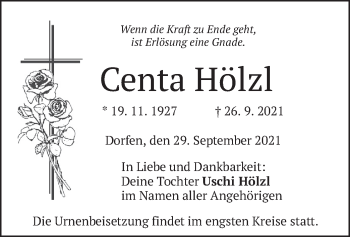 Traueranzeige von Centa Hölzl von merkurtz