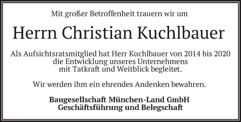  Traueranzeige für Christian Kuchlbauer vom 10.09.2021 aus merkurtz