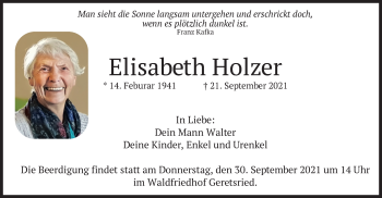Traueranzeige von Elisabeth Holzer von merkurtz
