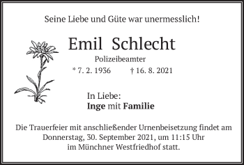 Traueranzeige von Emil Schlecht von merkurtz