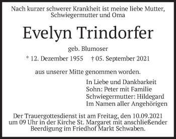 Traueranzeige von Evelyn Trindorfer von merkurtz