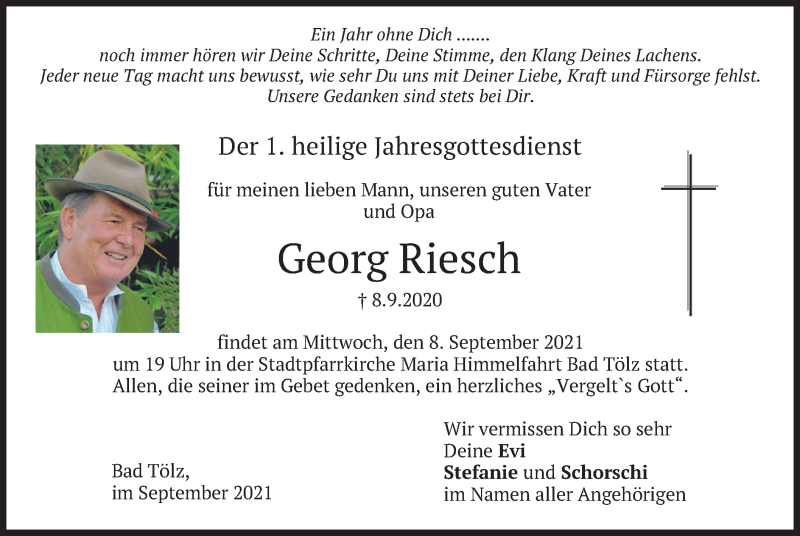 Traueranzeige für Georg Riesch vom 04.09.2021 aus merkurtz