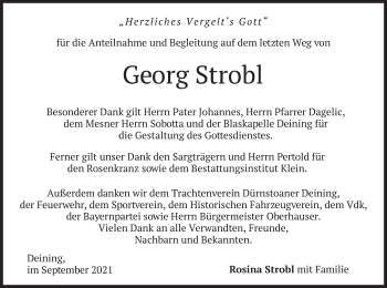 Traueranzeige von Georg Strobl von merkurtz