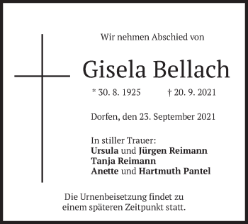 Traueranzeige von Gisela Bellach von merkurtz