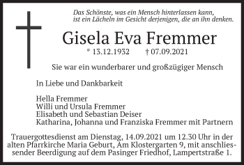 Traueranzeige von Gisela Eva Fremmer von merkurtz