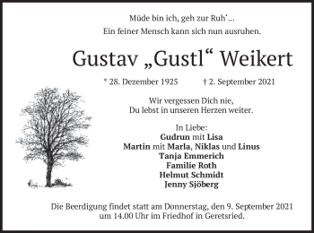 Traueranzeige von Gustav Weikert von merkurtz