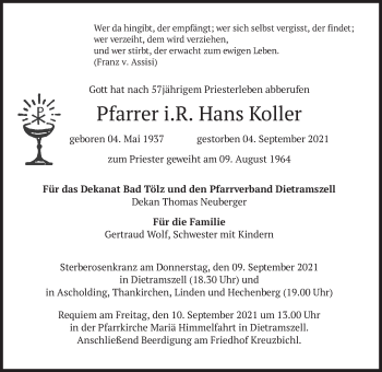 Traueranzeige von Hans Koller von merkurtz